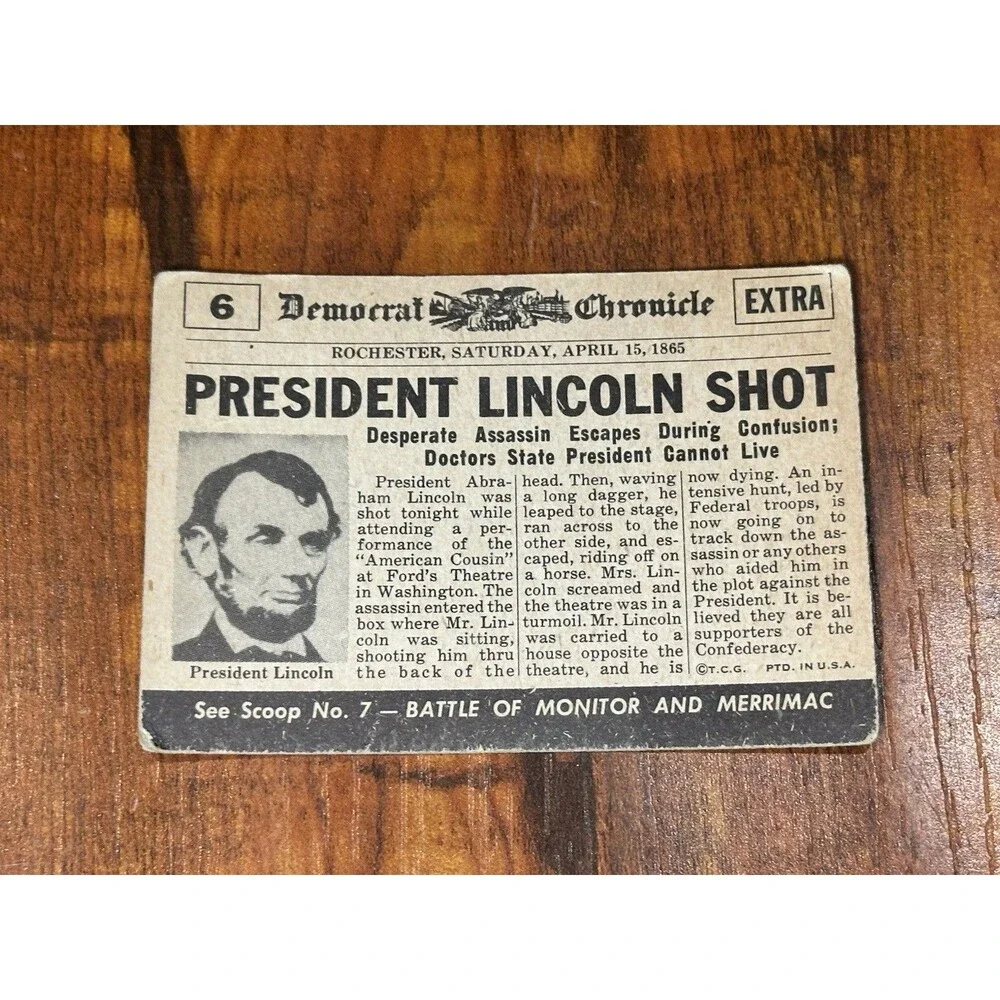 Lot of (2) 1954 Topps Scoop Scoops Garfield Shot #9 & President Lincoln Shot #6